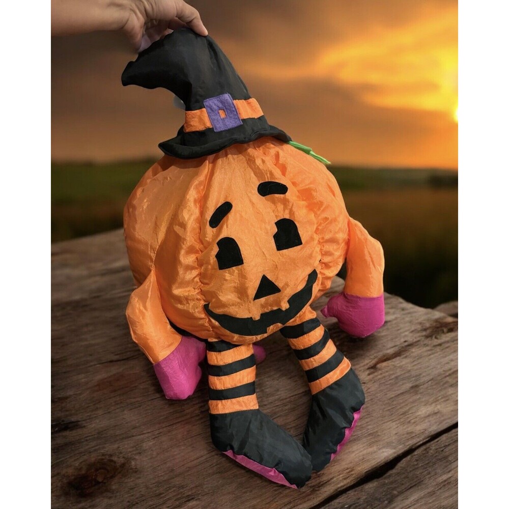 VTG International Halloween Large Pumpkin Witch Shelf Sitter Plush Decor Fall